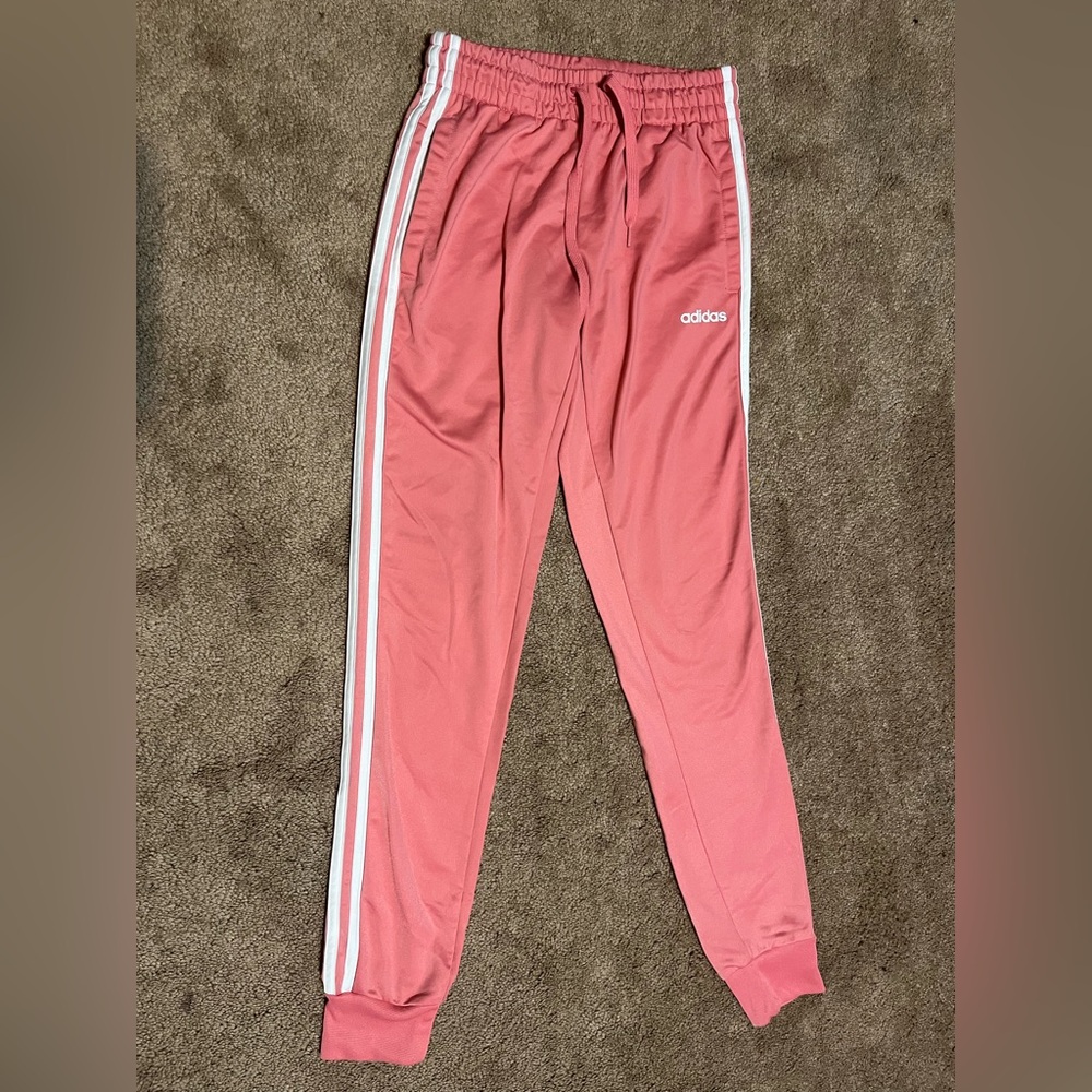Adidas Coral/pink Joggers with White Stripes